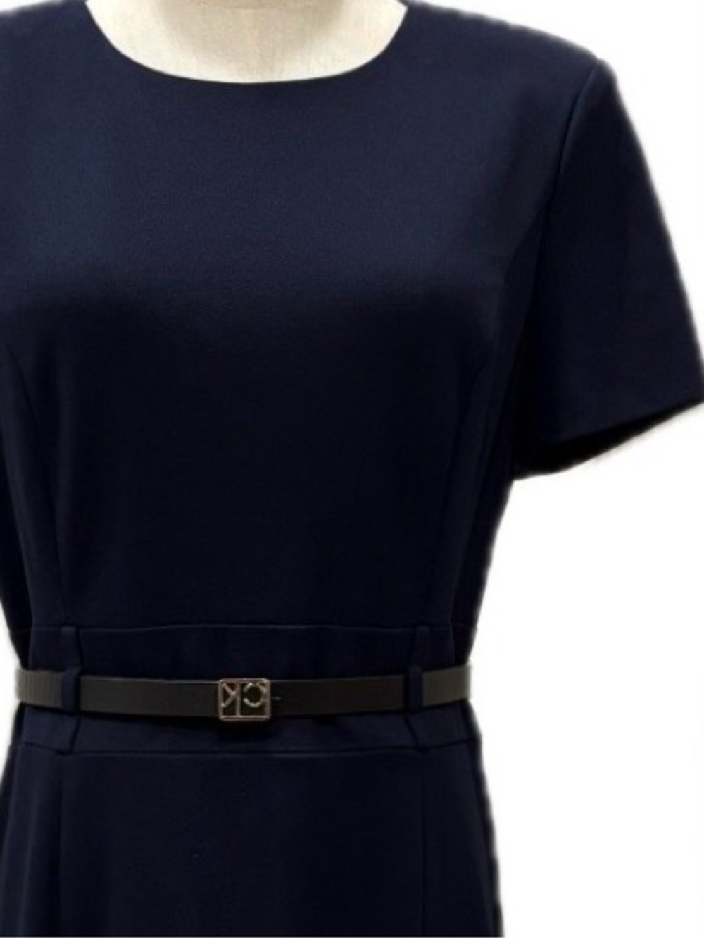 Calvin Klein NWOT Navy Short Sleeve Belted Fit & Flare Dress 8 - Picture 3 of 9